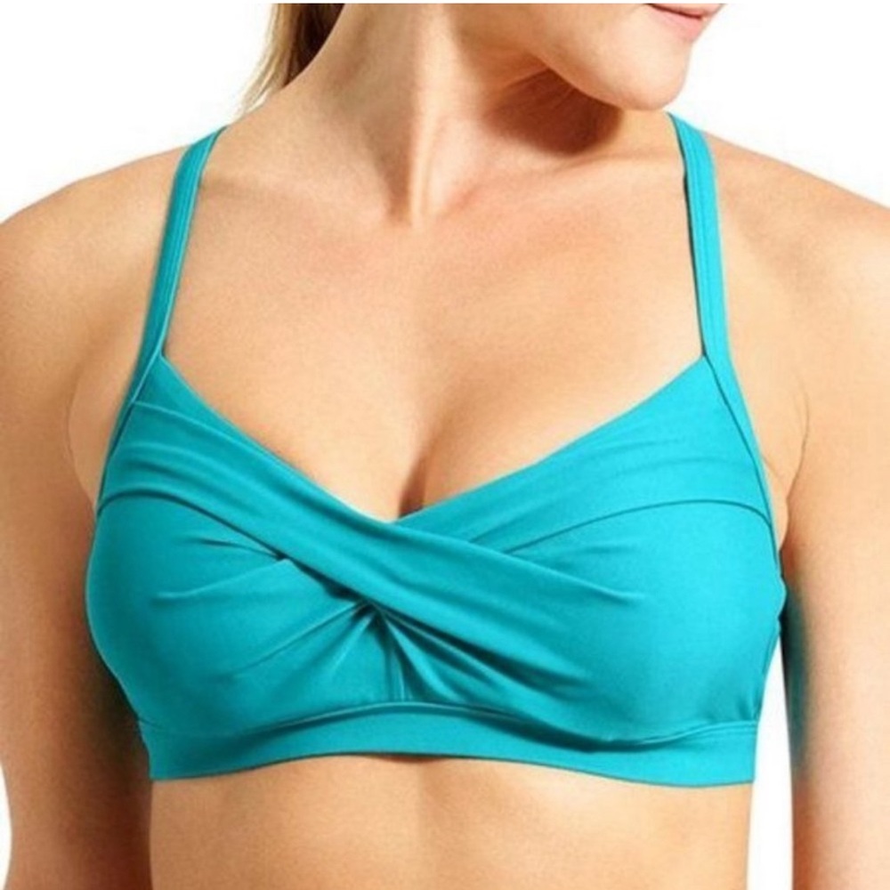 Athleta Twister Padded Lined Ruched Bikini Swim Top 32 D/DD Emerald Green Teal